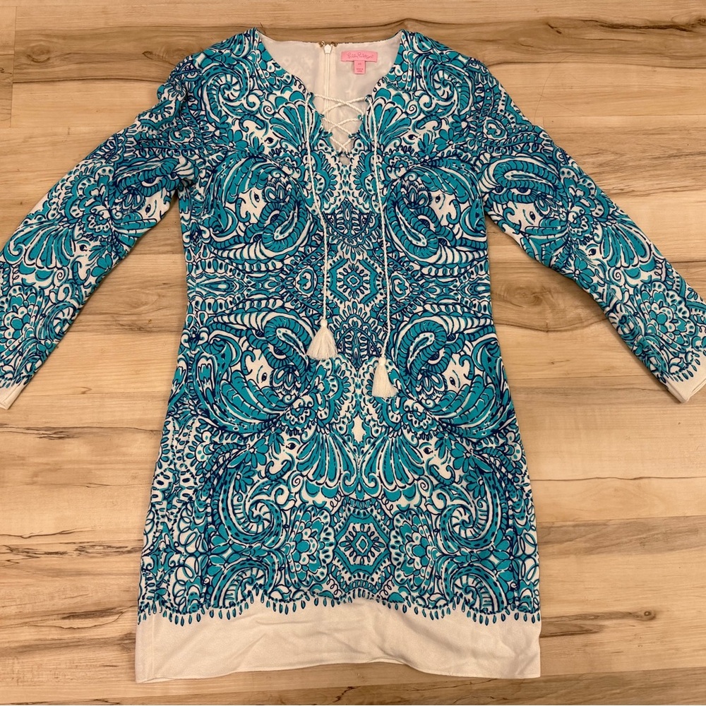 Lilly Pulitzer Blue and White Patterned Dress Tropical Paisley XS Ashby Tunic